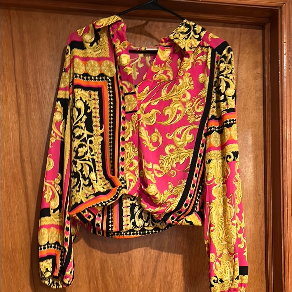 Versace Style Womens Pink and Gold Shirt